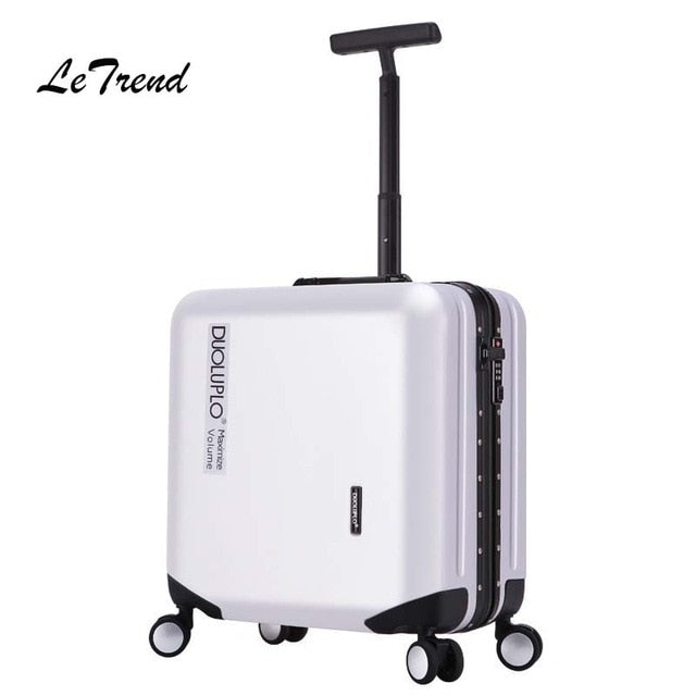 Letrend Aluminium Frame Rose Gold Rolling Luggage Spinner Trolley Travel Bag 18 Inch Women Men