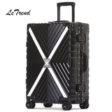 Letrend Aluminium Frame Spinner Rolling Luggage 24 Inch Men Retro Travel Bag Trolley Cabin