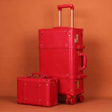 Retro Suitcase Set Red Trolley Case Female Cosmetic Case Luggage Universal Wheel Dowry Box Bride
