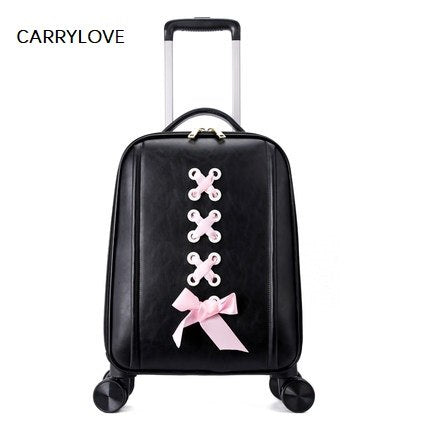Carrylove Short Trip, Can Board The Plane,Princess Travel 16 Inch Size Pu Rolling Luggage Spinner