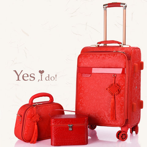 Red Suitcase,Wedding Trunk,Exquisite Dowry Box,High Quality Trolley Case,Universal Wheel Password