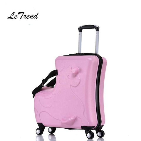 Letrend Children Rolling Luggage Spinner Cute Cartoon Wheels Suitcase Kids Multifunction Cabin