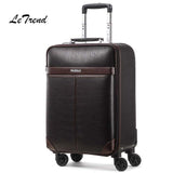 Letrend Business Man Rolling Luggage Spinner 16 Inch Cabin Trolley Pu Leather Trunk Women Suitcases