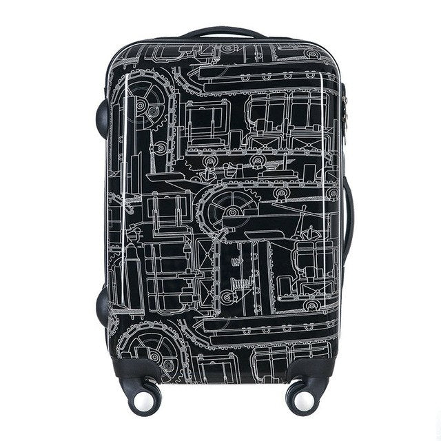 New Men And Women Black Mechanical Lines Travel Suitcase Universal Wheels Trolley Luggage Bags