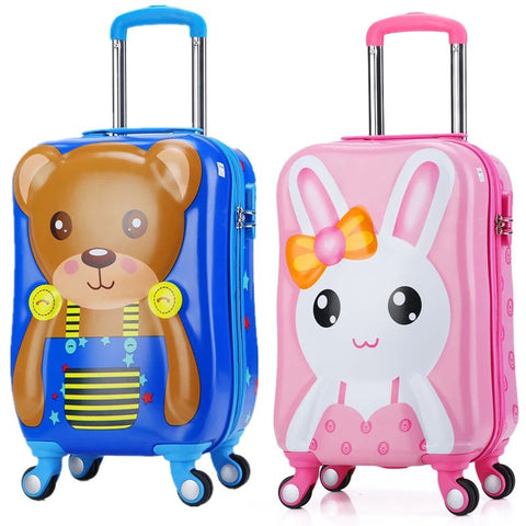 Children'S Cartoon Trolley Luggage 3D Trolley Luggage Cute Bear Bunny Travel Suitcase 19" Universal
