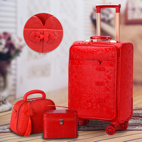 Wedding Box Bride Dowry Box Festive Red Suitcase Wedding Trolley Case Universal Wheel Suitcase