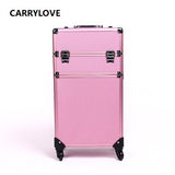 Carrylove Cosmetic Makeup Storage Waterproof Luggage Series 20 Inch Size Pu Aluminum Frame