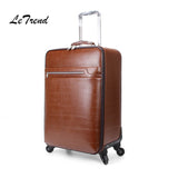 Letrend Spinner Suitcases Wheel Vintage Rolling Luggage 16/20 Inch Business Trolley Pu Leather