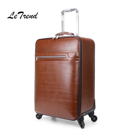 Letrend Spinner Suitcases Wheel Vintage Rolling Luggage 16/20 Inch Business Trolley Pu Leather