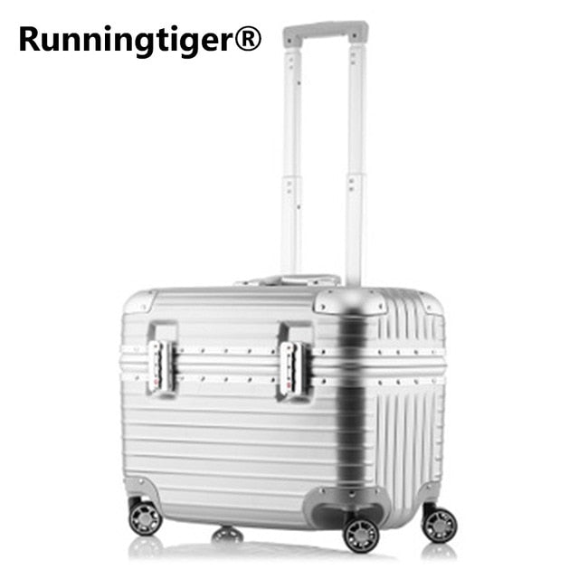 Top Fashion Business Travel Rolling Luggage Aluminum Suitcase 18 Inch Computer Trolley Case Abs
