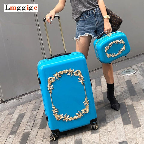 20"24"Inch Women Travel Suitcase Bag With Cosmetic Bag Pc Hardside Rolling Luggage With Handbag