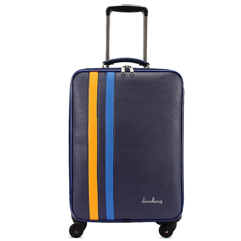 Wholesale!20 Inch Pu Leather Travel Luggage On Universal Wheels For Men And Women,Blue Fashion