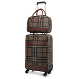 Women'S Pu Leather Suitcase Bag Set,Colorful Grid Pattern Luggage With Handbag,High Quality Trolley