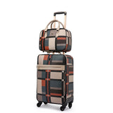 Women'S Pu Leather Suitcase Bag Set,Colorful Grid Pattern Luggage With Handbag,High Quality Trolley