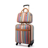 Women'S Colorful Suitcase Set,Pu Leather Stripe Pattern Luggage Bag, Fashion Trolley Case,