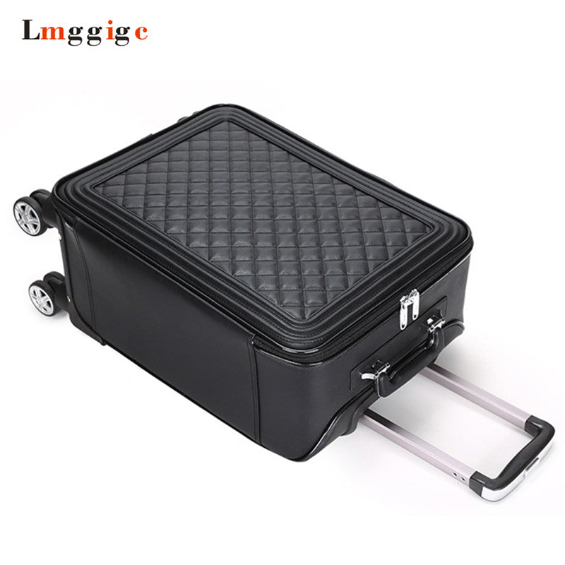 Women Rolling Luggage,Classic Wheels Travel Suitcase Bag,New Grid Pattern Carry-On ,High Quality Pu