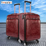 Vintage Pu Leather Suitcase, Super Large Capacity Luggage Bag,High Quality Rolling Trolley