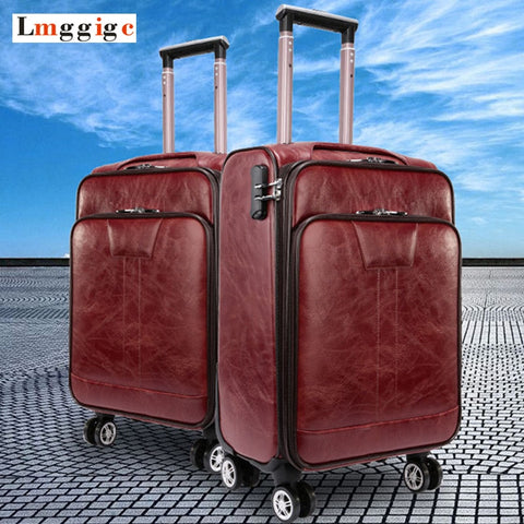 Vintage Pu Leather Suitcase, Super Large Capacity Luggage Bag,High Quality Rolling Trolley