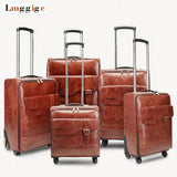 High Quality Pu Leather Rolling Luggage Travel Suitcase Case ,16"20"24"Inch Universal Wheel