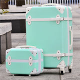 14" 20"Retro Abs+Pc Trolley Luggage Bags Set On Universal Wheels,Red/Purple/Green Married Box,Retro