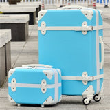 14" 20"Retro Abs+Pc Trolley Luggage Bags Set On Universal Wheels,Red/Purple/Green Married Box,Retro