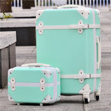 14" 20"Retro Abs+Pc Trolley Luggage Bags Set On Universal Wheels,Red/Purple/Green Married Box,Retro