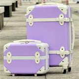 14" 20"Retro Abs+Pc Trolley Luggage Bags Set On Universal Wheels,Red/Purple/Green Married Box,Retro