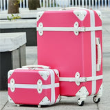 14" 20"Retro Abs+Pc Trolley Luggage Bags Set On Universal Wheels,Red/Purple/Green Married Box,Retro