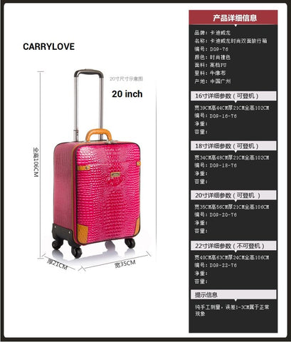 Carrylove  Fashion Luggage Series 18/20/22 Inch  Hcrocodile Pu Rolling Luggage Spinner Brand Travel