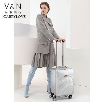 Carrylove Business Leisure Fashion High Quality Female 16/20/24 Inch Size Pu Rolling Luggage