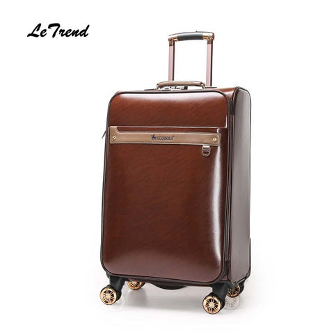Letrend Women Leather Rolling Luggage Spinner Business Wheels Suitcases Men 16/20/24 Inch Trolley