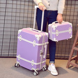 Two Piece Set Of Trolley Case,Password Lock Box,Retro Suitcase,Universal Wheel 24"Student Cute
