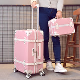 Two Piece Set Of Trolley Case,Password Lock Box,Retro Suitcase,Universal Wheel 24"Student Cute