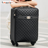 New Women'S High-Quality Pu Leather Rolling Luggage Box Universal Wheel Suitcase Bag 16"20"24" Inch