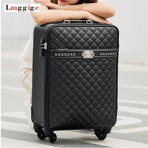 New Women'S High-Quality Pu Leather Rolling Luggage Box Universal Wheel Suitcase Bag 16"20"24" Inch