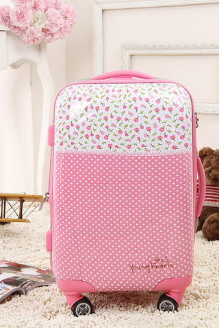 Wholesale!20 Inches Female Cute Pink Polka Dot Flower Print Abs+Pc Hardside Travel Luggage Bag On
