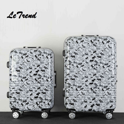Letrendchildren Carton Rolling Luggage Trolley Travel Bag 20 Inch Women Men  Carry On Suitcases