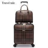 Travel Tale Retro Lattice Fashion Pvc 16/18/20/24 Inch Size Handbag Plus Rolling Luggage Spinner