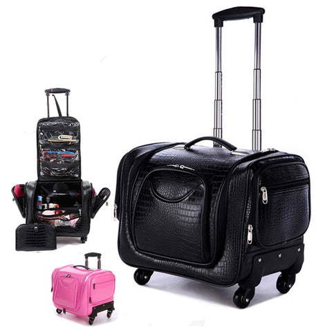 Crocodile Rolling Luggage Spinner Women Cosmetic Case Multi-Function Trolley Carry On Travel