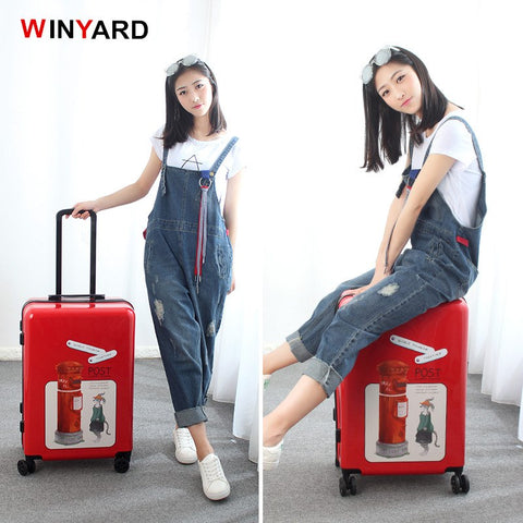 Wholesale!24 Inches Female Retro Red Uk Fashion Travel Trolley Luggage On Universal Wheels,Uk