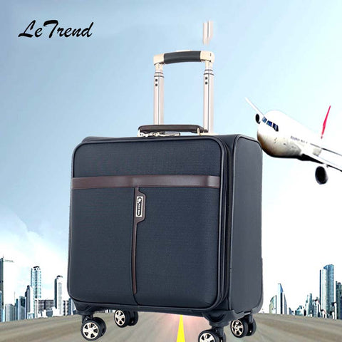 Letrend Business Rolling Luggage Spinner 18 Inch Pu Carry Ons Trolley High-Grade Travel Bag Men