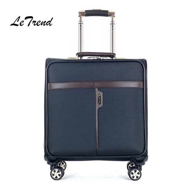 Letrend Business Rolling Luggage Spinner 18 Inch Pu Carry Ons Trolley High-Grade Travel Bag Men