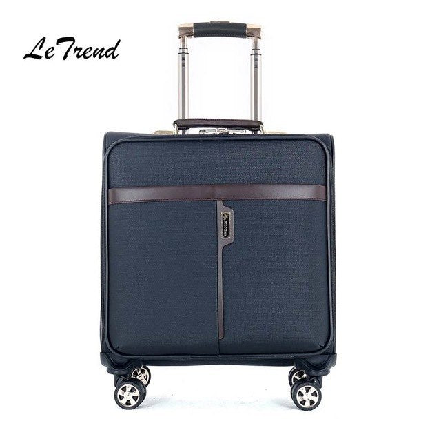 Letrend Business Rolling Luggage Spinner 18 Inch Pu Carry Ons Trolley High-Grade Travel Bag Men
