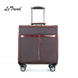 Letrend Business Rolling Luggage Spinner 18 Inch Pu Carry Ons Trolley High-Grade Travel Bag Men