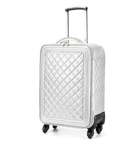 Chanel Ivory Distressed calf leather Leather Rolling Luggage Carry-On  ref.346720 - Joli Closet