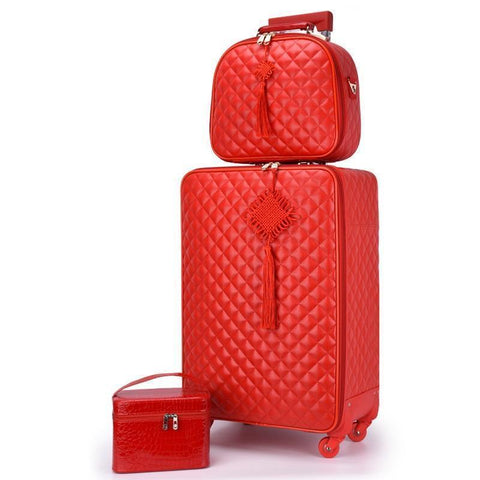 Red Suitcase Wedding Trolley Case Woman Luggage Bride Dowry Box Classic 24" Travel Suitcase Set