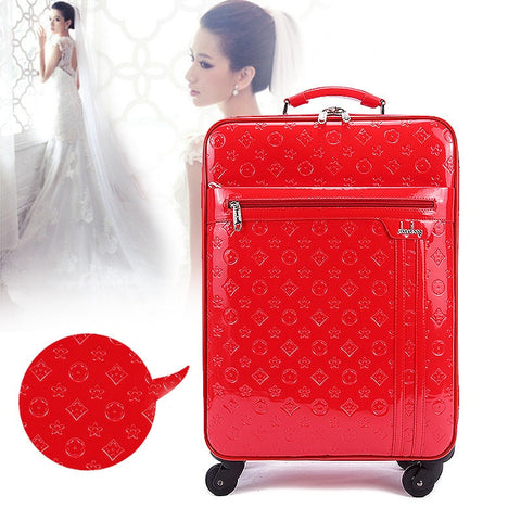 Wholesale!Lovely Girl Pu Leather Travel Luggage Bags On Universal Wheels,18Inch Red/Blue Trolley