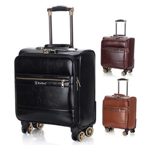 Business Men'S Pu Luggage,Universal Wheel Trolley Case,Travel Suitcase Portable Luggage Bag,Cross