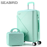 Seabird 2Pcs/Set 14Inch Cosmetic Bag 20/22/24/26 Inch Girl Trolley Case Abs+Pc Students Travel