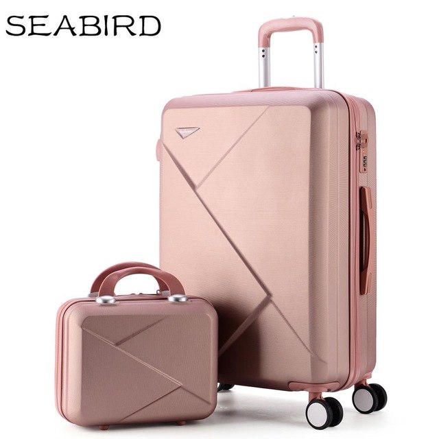 Seabird 2Pcs/Set 14Inch Cosmetic Bag 20/22/24/26 Inch Girl Trolley Case Abs+Pc Students Travel